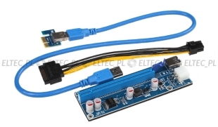 Taśma Riser USB 3.0 PCI-E PCI 1x-16x SATA z zasileniem MOLEX